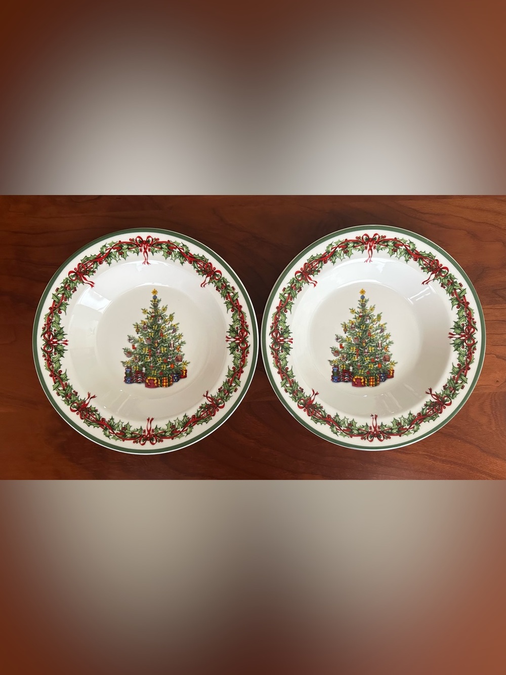 Christopher Radko Traditions Holiday Celebrations Set (2) Large Rim Soup Bowls